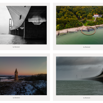 Postkortpakke med seks kunstpostkort fra Danmark, der viser kyst, hav, broer, fyrt�rn og �bne landskaber med fokus p� horisont og rum.